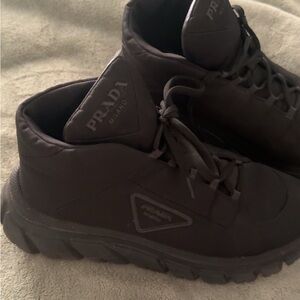 Prada Womens Dark Gray High-Top Sneakers